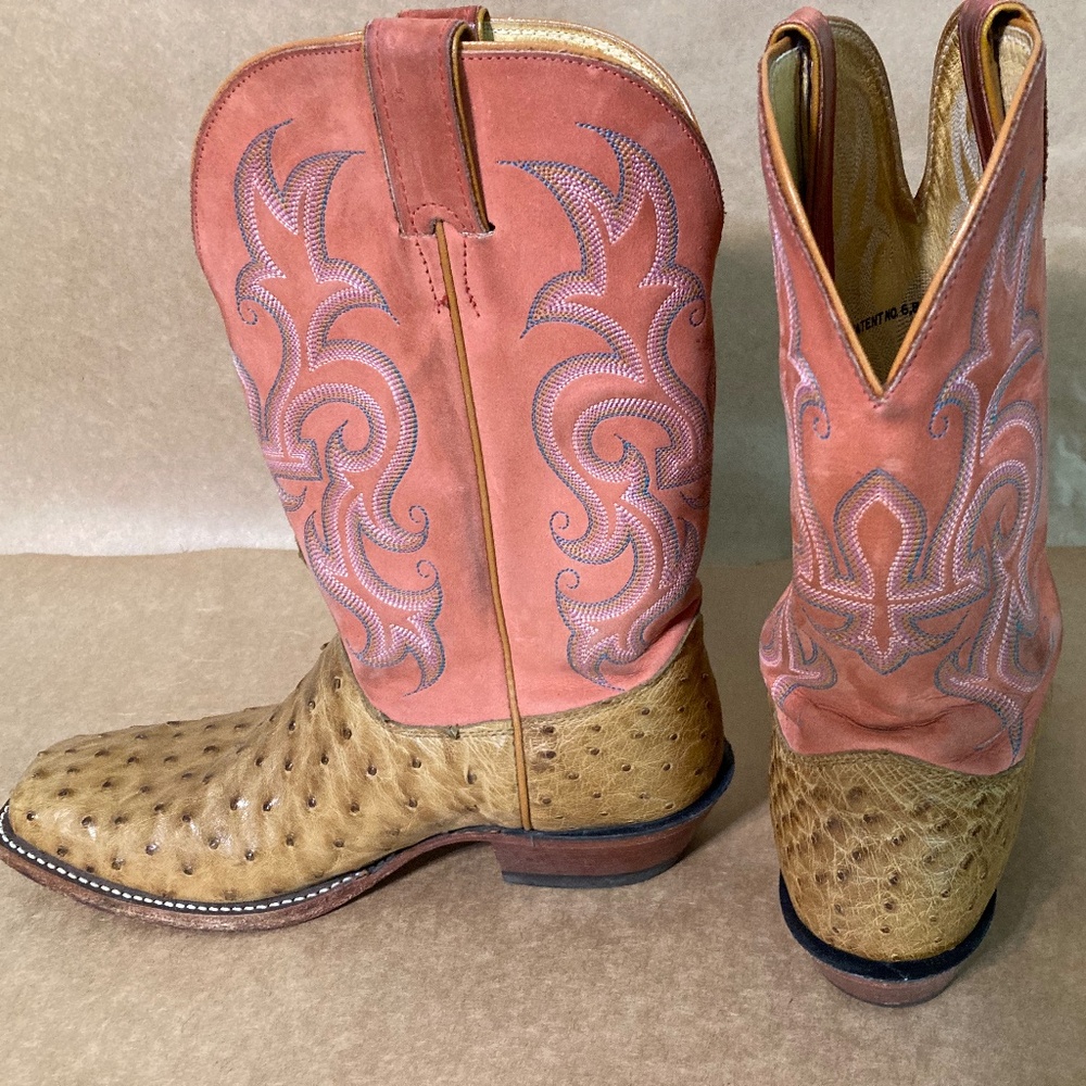 Ostrich boots pink  and tan Justin’s